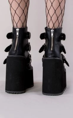 Demonia Shoes SWING-105 Black Vegan Leather Platform Ankle Boots (AU Stock) 9 Demonia Shoes SWING-105 Black Vegan Leather Platform Ankle Boots (AU Stock)