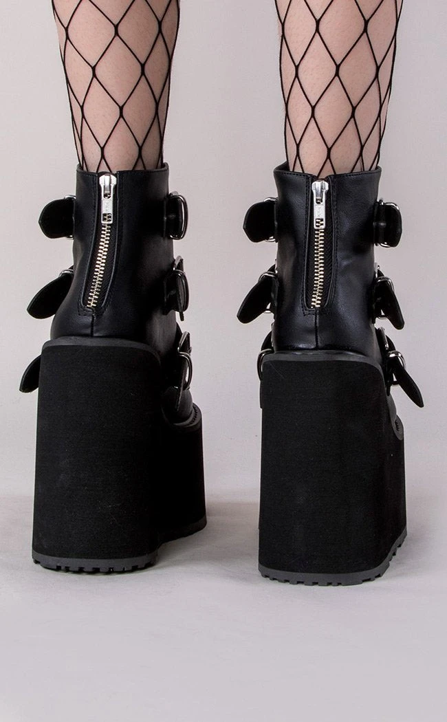 Demonia Shoes SWING-105 Black Vegan Leather Platform Ankle Boots 5 Demonia Shoes SWING-105 Black Vegan Leather Platform Ankle Boots