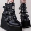 Demonia Shoes SWING-105 Black Vegan Leather Platform Ankle Boots