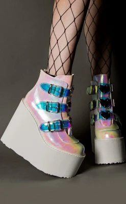 Demonia SWING-105 Pearl Iridescent Platform Ankle Boots (Au Stock)
