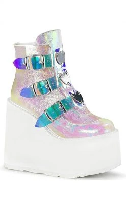 Demonia SWING-105 Pearl Iridescent Platform Ankle Boots (Au Stock)