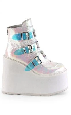 Demonia SWING-105 Pearl Iridescent Platform Ankle Boots (Au Stock)