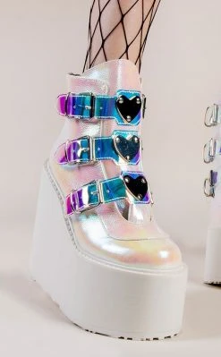 Demonia Shoes SWING-105 Pearl Iridescent Platform Ankle Boots