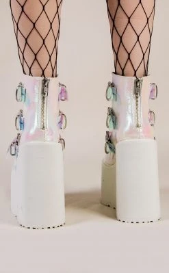 Demonia Shoes SWING-105 Pearl Iridescent Platform Ankle Boots