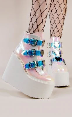 Demonia Shoes SWING-105 Pearl Iridescent Platform Ankle Boots