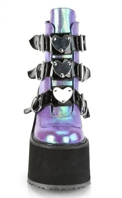 Demonia SWING-105 Purple Iridescent Platform Ankle Boots