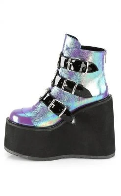 Demonia SWING-105 Purple Iridescent Platform Ankle Boots