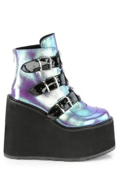 Demonia SWING-105 Purple Iridescent Platform Ankle Boots
