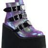 Demonia SWING-105 Purple Iridescent Platform Ankle Boots