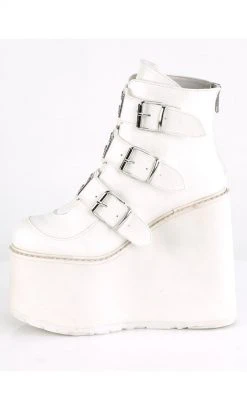 Demonia SWING-105 White Vegan Leather Platform Ankle Boots