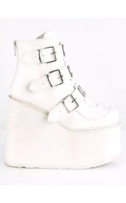 Demonia SWING-105 White Vegan Leather Platform Ankle Boots