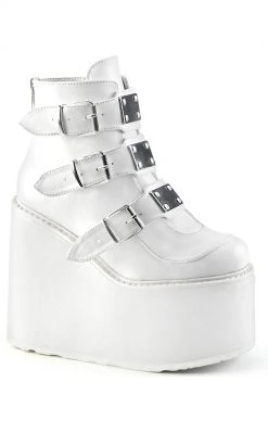 Demonia SWING-105 White Vegan Leather Platform Ankle Boots