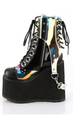 Demonia SWING-115 Black Holographic Platform Ankle Boots