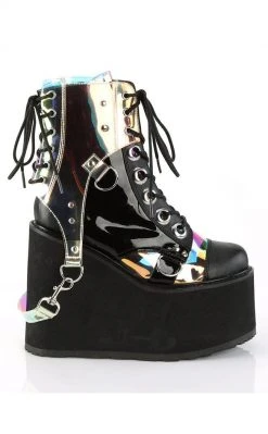 Demonia SWING-115 Black Holographic Platform Ankle Boots