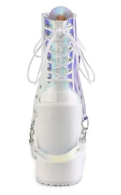 Demonia SWING-115 White & Holographic Platform Ankle Boots Shoes
