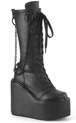 Demonia SWING-150 Black Matte Platform Knee High Boots