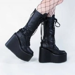 Demonia SWING-150 Black Matte Platform Knee High Boots