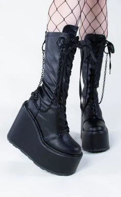 Demonia SWING-150 Black Matte Platform Knee High Boots