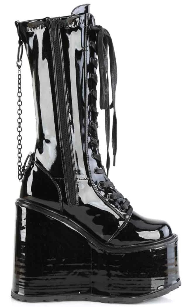 Demonia Shoes SWING-150 Black Patent Platform Knee High Boots (AU Stock) 7 Demonia Shoes SWING-150 Black Patent Platform Knee High Boots (AU Stock)
