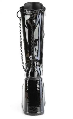 Demonia Shoes SWING-150 Black Patent Platform Knee High Boots