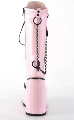 Demonia Shoes SWING-150 Pink Holographic Platform Knee High Boots