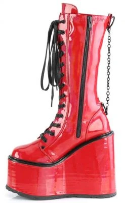 Demonia SWING-150 Red Holographic Platform Knee High Boots (Au Stock) Shoes