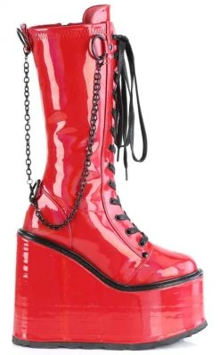 Demonia SWING-150 Red Holographic Platform Knee High Boots (Au Stock) Shoes