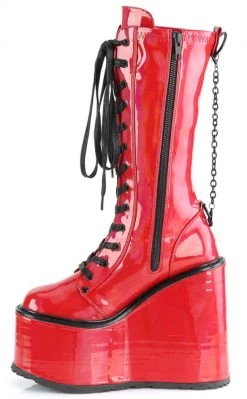 Demonia Shoes SWING-150 Red Holographic Platform Knee High Boots