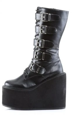 Demonia Shoes SWING-220 Black Vegan Leather Platform Knee High Boots 9 Demonia Shoes SWING-220 Black Vegan Leather Platform Knee High Boots