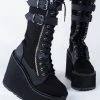 Demonia SWING-221 Black Canvas Platform Knee High Boots Shoes 2 Demonia SWING-221 Black Canvas Platform Knee High Boots Shoes