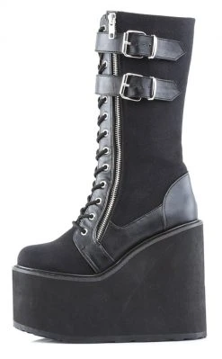 Demonia SWING-221 Black Canvas Platform Knee High Boots (Last Pair: Size 7)