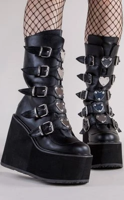 Demonia Shoes SWING-230 Black Vegan Leather Platform Mid-Calf Boots (Au Stock)
