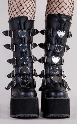 Demonia Shoes SWING-230 Black Vegan Leather Platform Mid-Calf Boots (Au Stock)