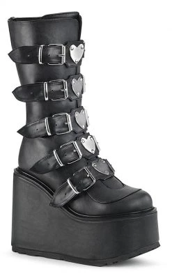 Demonia Shoes SWING-230 Black Vegan Leather Platform Mid-Calf Boots