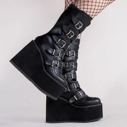 Demonia Shoes SWING-230 Black Vegan Leather Platform Mid-Calf Boots