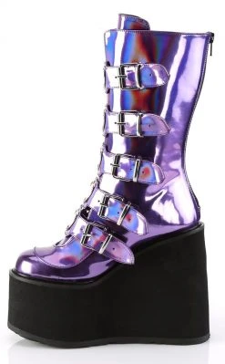 Demonia SWING-230 Purple Holographic Platform Mid-Calf Boots Shoes