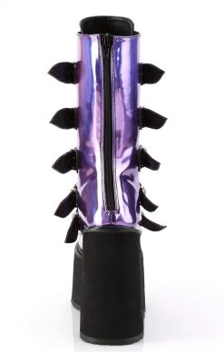 Demonia SWING-230 Purple Holographic Platform Mid-Calf Boots Shoes