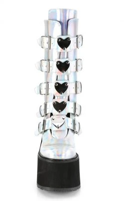 Demonia SWING-230 Silver Holographic Platform Mid-Calf Boots Shoes