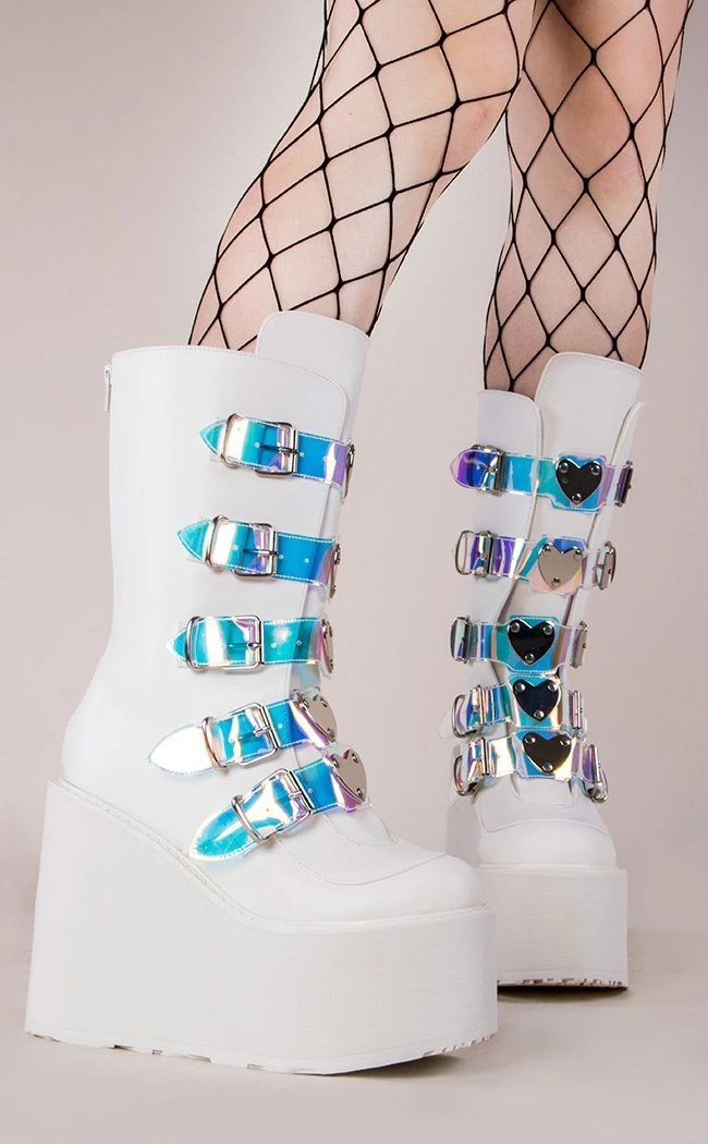 Demonia SWING-230 White Vegan Leather Platform Mid-Calf Boots Shoes 3 Demonia SWING-230 White Vegan Leather Platform Mid-Calf Boots Shoes
