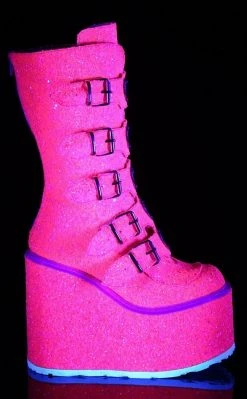 Demonia SWING-230G Pink UV Glitter Platform Mid-Calf Boots