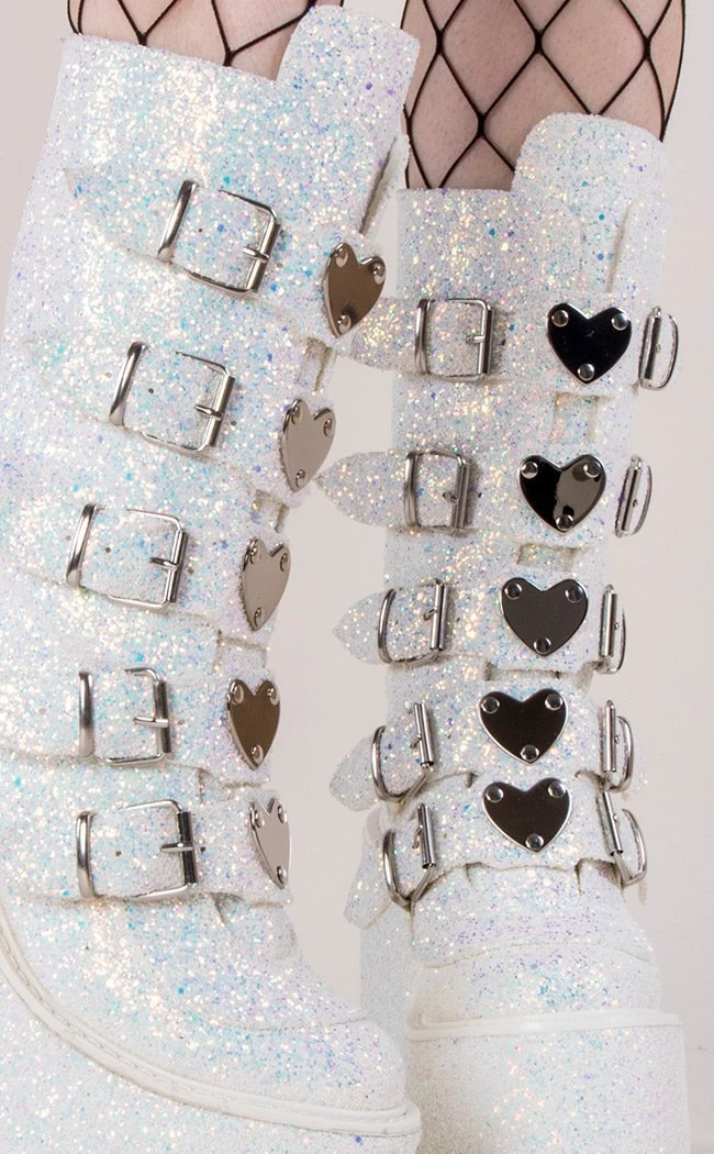 Demonia SWING-230G White UV Glitter Platform Mid-Calf Boots Shoes 5 Demonia SWING-230G White UV Glitter Platform Mid-Calf Boots Shoes
