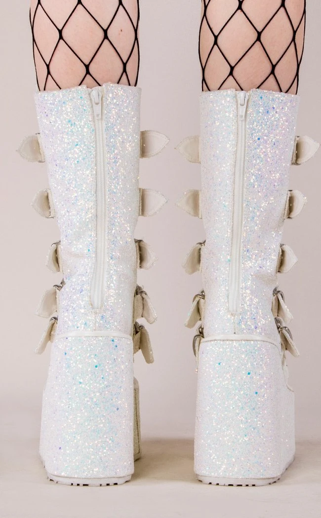 Demonia SWING-230G White UV Glitter Platform Mid-Calf Boots Shoes 6 Demonia SWING-230G White UV Glitter Platform Mid-Calf Boots Shoes