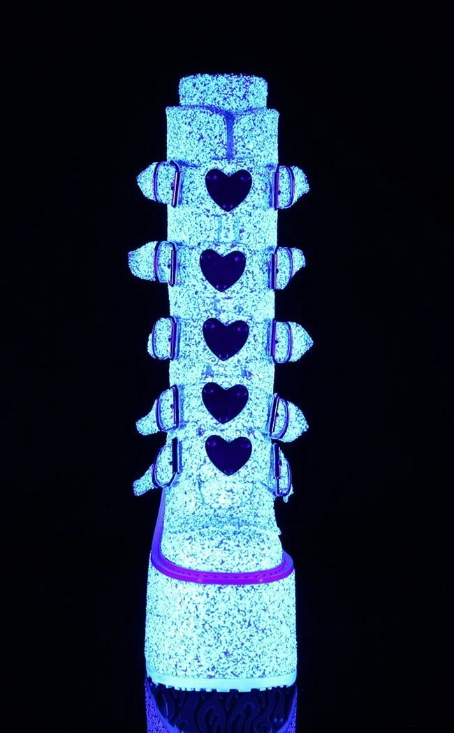 Demonia SWING-230G White UV Glitter Platform Mid-Calf Boots Shoes 7 Demonia SWING-230G White UV Glitter Platform Mid-Calf Boots Shoes