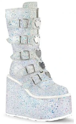 Demonia SWING-230G White UV Glitter Platform Mid-Calf Boots Shoes 13 Demonia SWING-230G White UV Glitter Platform Mid-Calf Boots Shoes