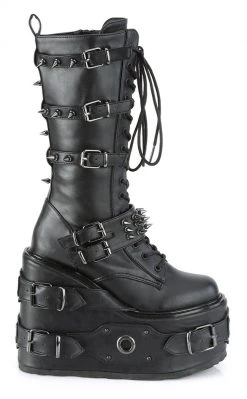 Demonia SWING-327 Black Vegan Leather Platform Knee High Boots