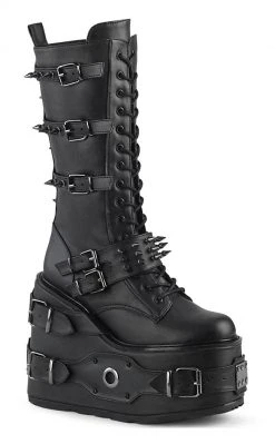 Demonia SWING-327 Black Vegan Leather Platform Knee High Boots
