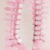 Demonia SWING-815 Baby Pink Holographic Trinity Platform Knee High Boots (Au Stock)