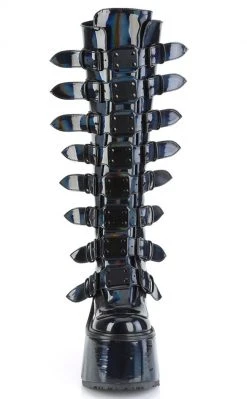 Demonia Shoes SWING-815 Black Holo Trinity Platform Knee High Boots