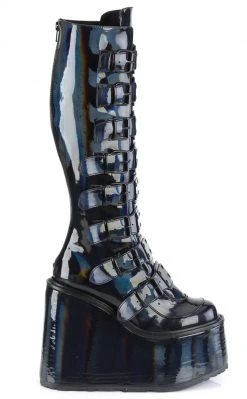 Demonia Shoes SWING-815 Black Holo Trinity Platform Knee High Boots