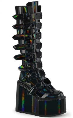 Demonia Shoes SWING-815 Black Holo Trinity Platform Knee High Boots
